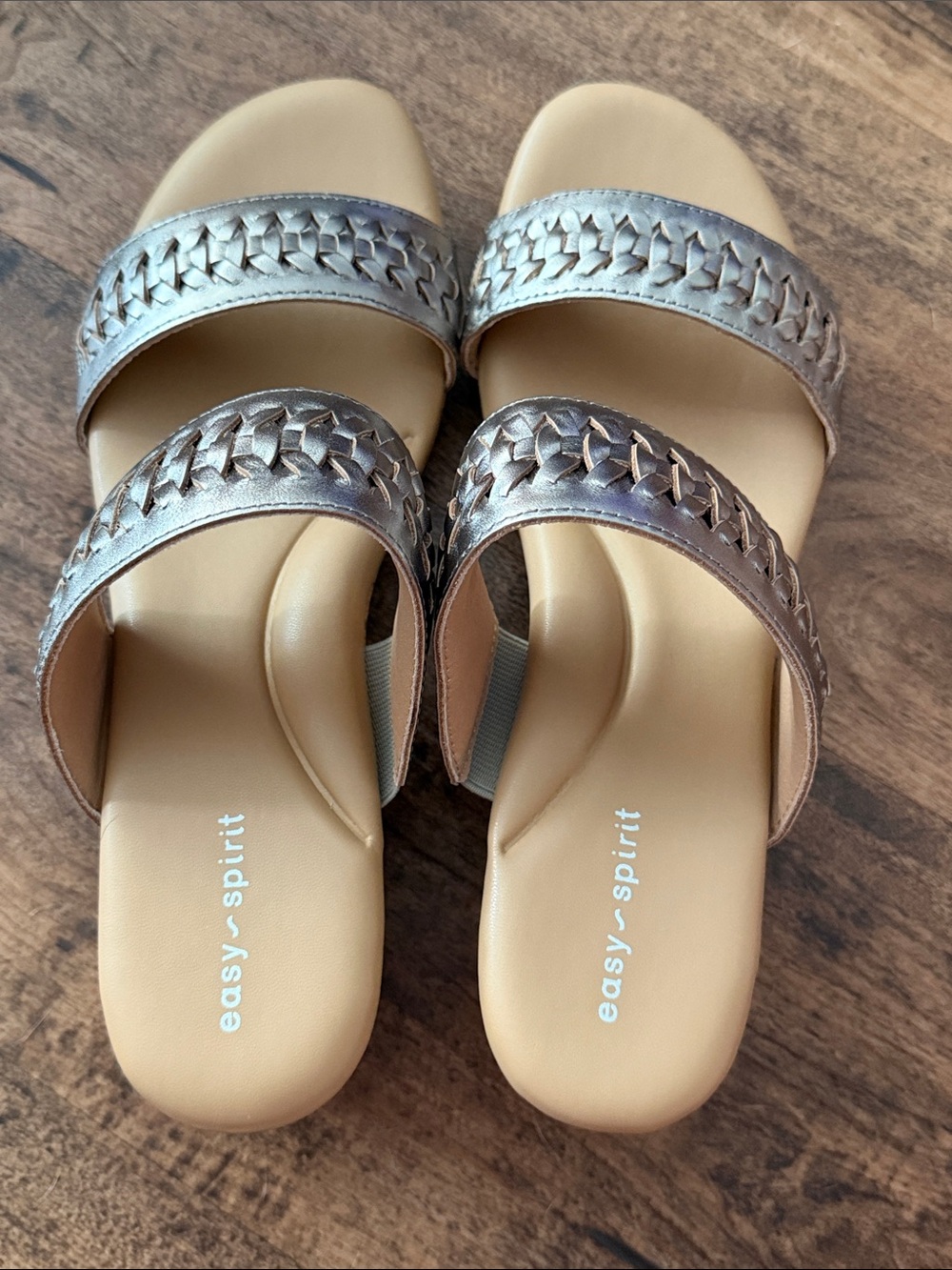 Easy Spirit Women's Pewter Woven Double-Strap Slide Sandals - Picture 3 of 4
